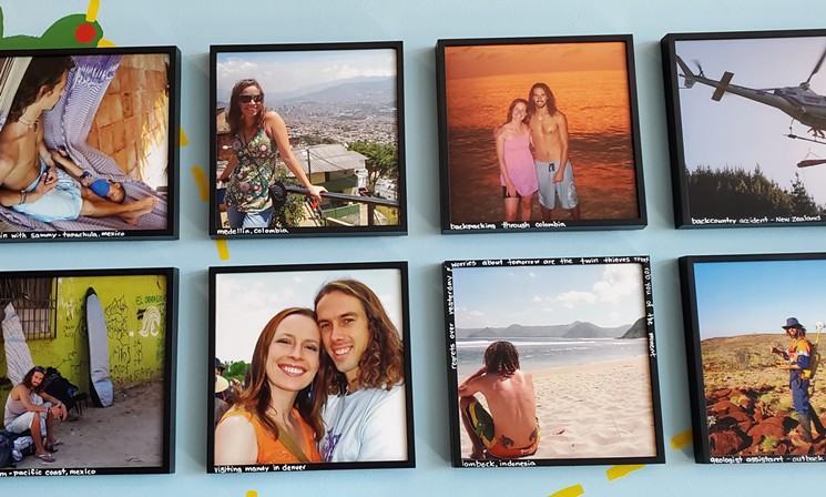 Some photos on the wall of Happy Cones Co. from the owner's travels. - LINNEA COVINGTON