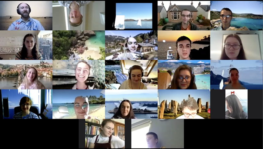 Nathan Hall and the RSNO young musicians convened on Zoom using backgrounds of exotic settings. - COURTESY OF NATHAN HALL