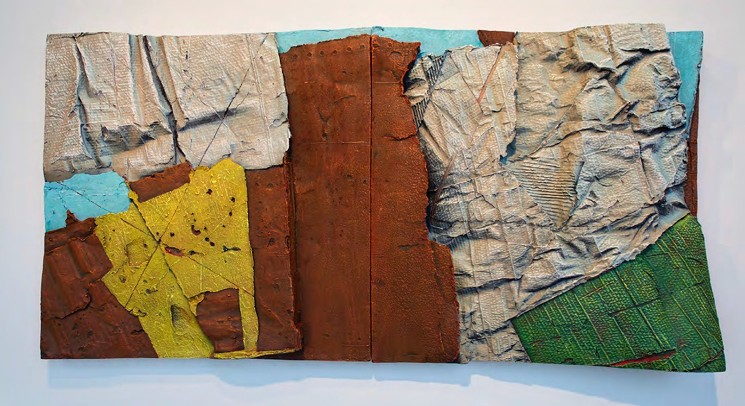 Ray Tomasso’s “Southern Edge of the Innermost Sea”, mixed media on handmade paper, 2015. - PHOTO BY RON POLLARD / COURTESY OF DIANE WRAY TOMASSO
