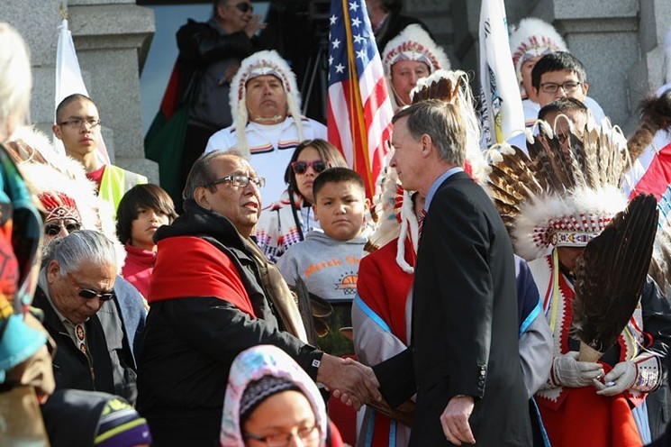 Governor John Hickenlooper apologized for the Sand Creek Massacre on the 150th anniversary in 2014. - BRANDON MARSHALL