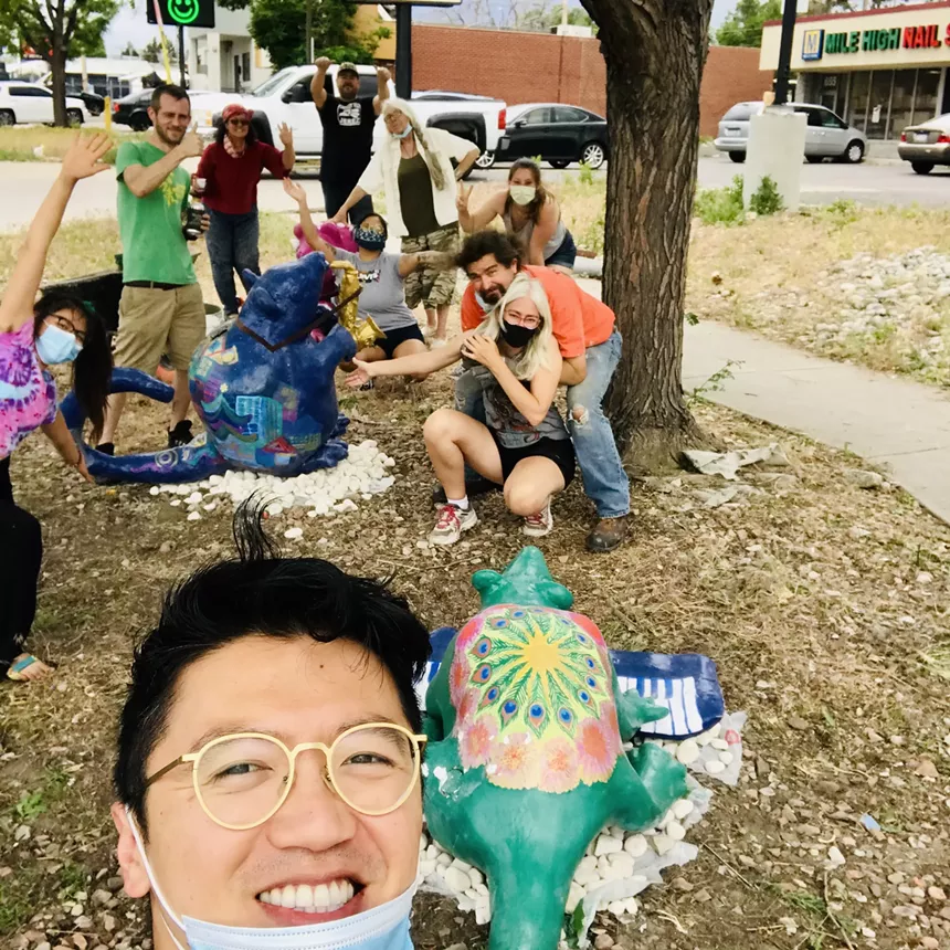 Community artists and volunteers installing "Community Tree of Renewed Health, Prosperity, and Spirit" and "The Uplifting Trio." - VICTOR NGO-SMITH