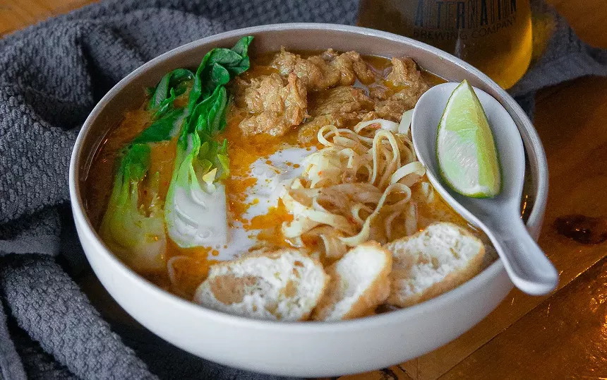 Learn how to make laksa, noodles in a rich coconut curry broth, at Cook Street; this vegan version is from Hella Herbivore. - COURTESY HELLA HERBIVORE