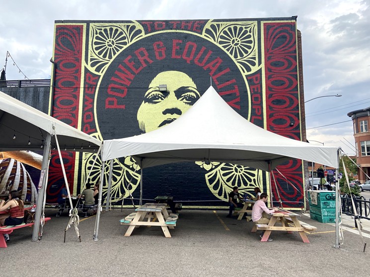 Food and drinks on the Denver Central Market's expanded "picnic lot" is an art-filled experience. - SARAH VOELKEL