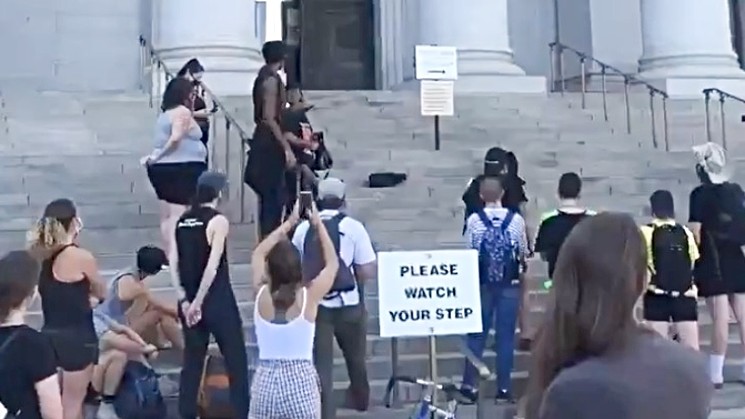 Members of Afro Liberation Front were among protesters demonstrating at the City and County Building in advance of a Denver City Council vote on a new Denver Police Department contract. - @JEREMIAHGARRICK VIA @AFROFRONTCO