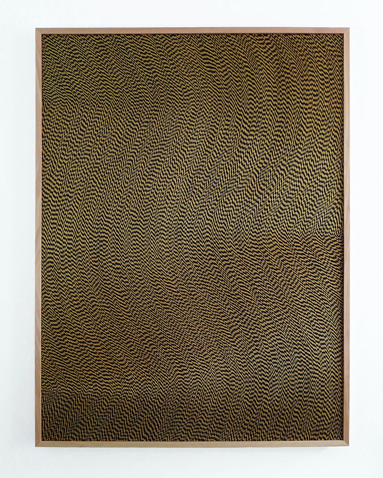 Matthew Larson, “Dirty Gold,” 2020, acrylic fiber on velcro, linen on panel. - MATTHEW LARSON, RULE GALLERY