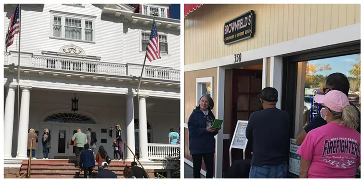 The use of facial coverings at the historic Stanley Hotel was first-rate, while Brownfield's Souvenirs & Outdoor Gear was one of the rare businesses carefully monitoring capacity. - PHOTOS BY MICHAEL ROBERTS