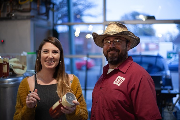 Jason Abbott (right) and taproom manager Leah at the brewery. - SEEDSTOCK BREWING