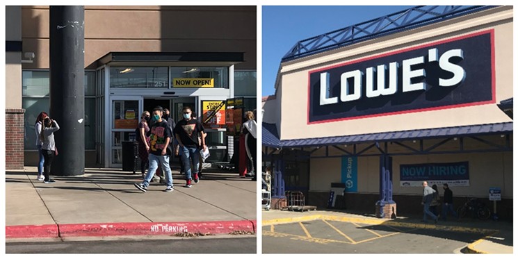 The Spirit Halloween store in the Northglenn Marketplace admitted patrons on a one-in, one-out basis, but the Lowe's store was wide open. - PHOTOS BY MICHAEL ROBERTS