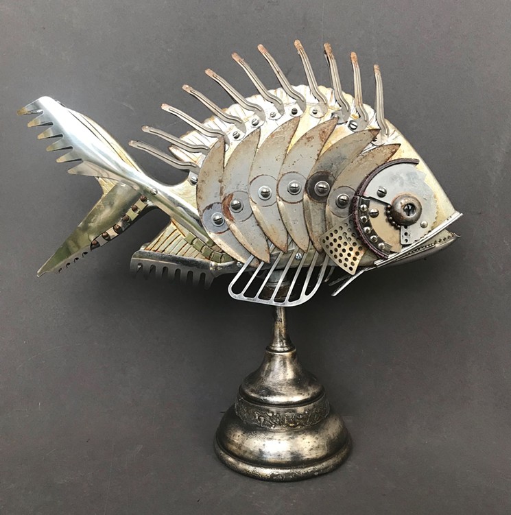 A metal fish assemblage by Michelle Lamb, for Metalmorphosis at Core New Art Space. - MICHELLE LAMB
