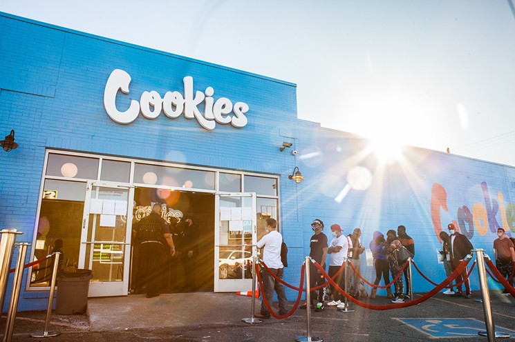 Customers wait to enter the new Cookies dispensary in November. - JACQUELINE COLLINS