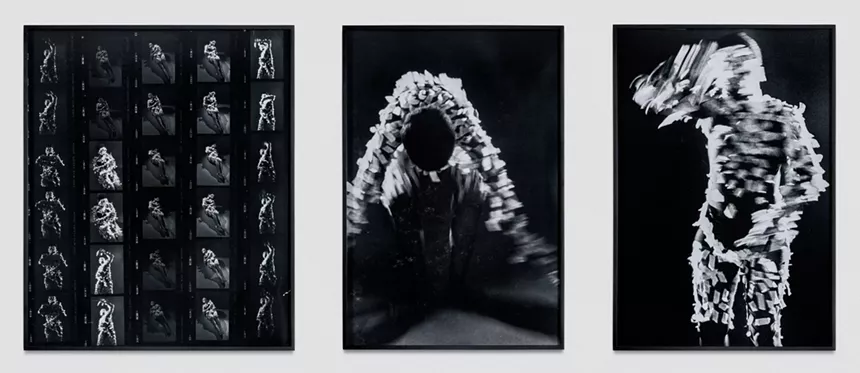 Senga Nengudi’s “Masked Taping”, photo documentation of a performance - © SENGA NENGUDI; PHOTO BY ADAM AVILA; COURTESY OF THE DENVER ART MUSEUM