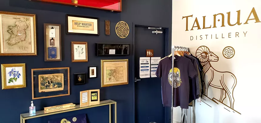 Talnua celebrates the link between Ireland and Colorado in its tasting room and logo. - LINNEA COVINGTON