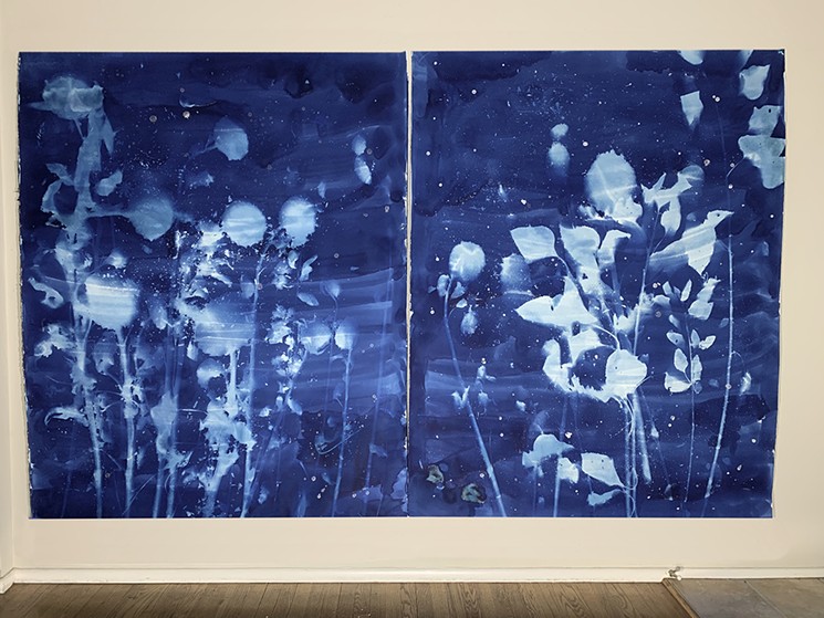 Christine Nguyen, “Stars and Constellations II & I,” 2020, cyanotype and salt crystals on watercolor paper. - COURTESY OF CHRISTINE NGUYEN