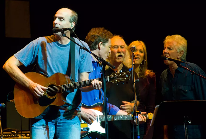 James Taylor (left), Nick Forster, David Crosby, Helen Forster and Graham Nash at the 2008 DNC eTown concert. - TIM REESE