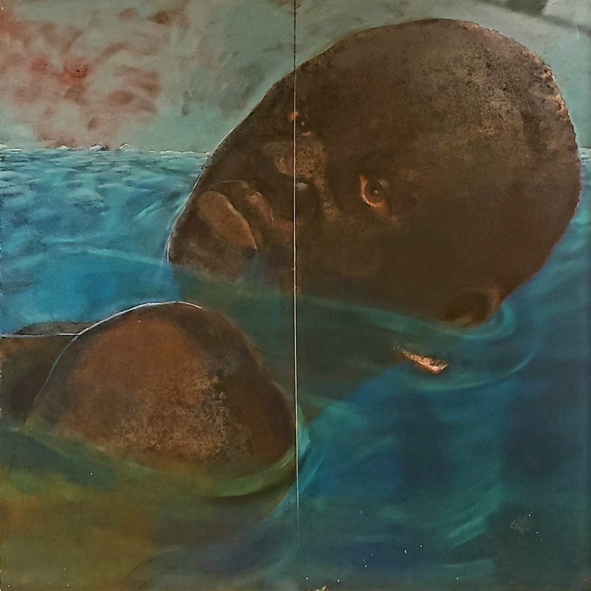 Detail of large oil painting by Floyd Tunson, “Adrift.” - FLOYD TUNSON,  MICHAEL WARREN CONTEMPORARY