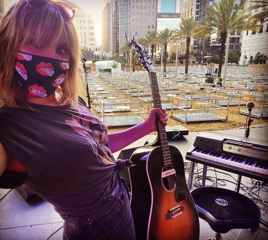 Mask on, Potter gets ready to play a socially distant pod-style concert in April 2021. - COURTESY OF GRACE POTTER OFFICIAL FACEBOOK