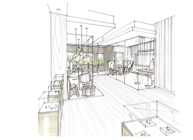 An artist rendition of Bud Fox's planned hospitality area, with a glass-encased smoking lounge (back right). - COURTESY OF BUD FOX ENTERPRISES