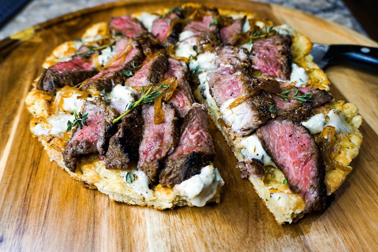 Steak focaccia with Gorgonzola, caramelized onion and rosemary is just an example of the food Sounart can prepare. - JENICA SOUNART