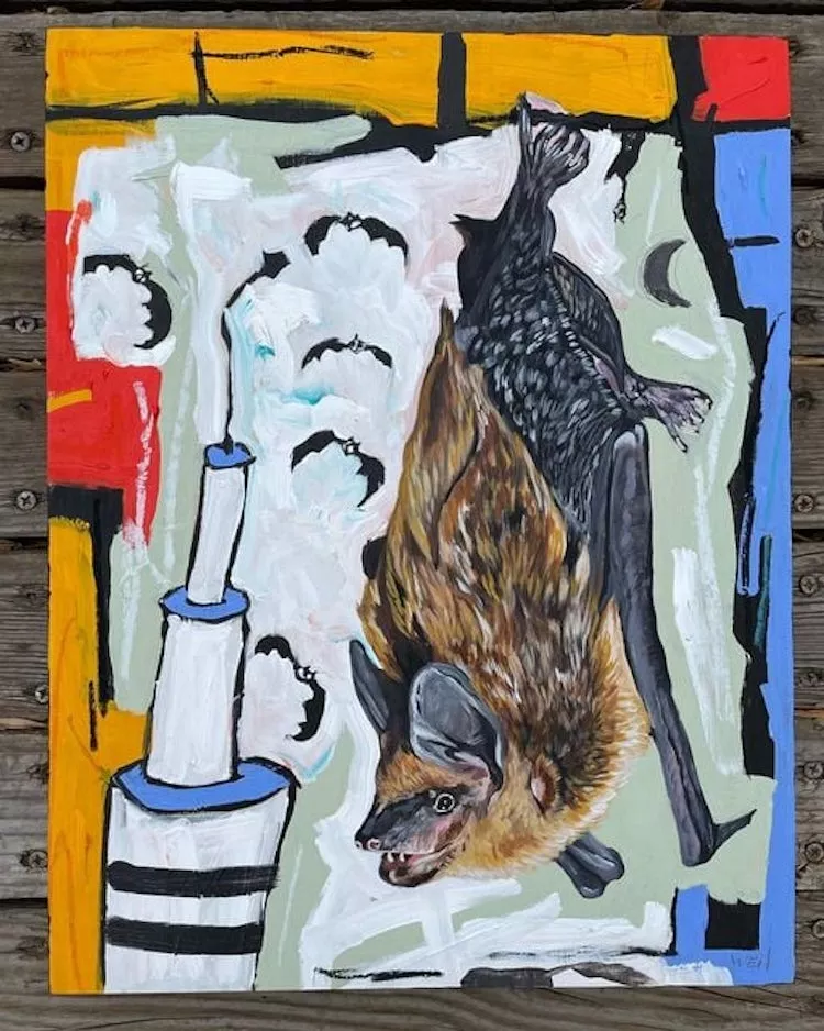 Alexandrea Pangburn and Tracy Weil, “The Bat House,” acrylic on wood panel. - ALEXANDREA PANGBURN AND TRACY WEIL