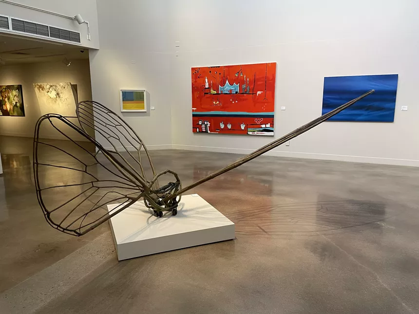 “Million Year Drone,” by Yoshitomo Saito, with an Evan Colbert, a Tracy Weil and an alpert + kahn on the wall behind it. - ROBERT DELANEY