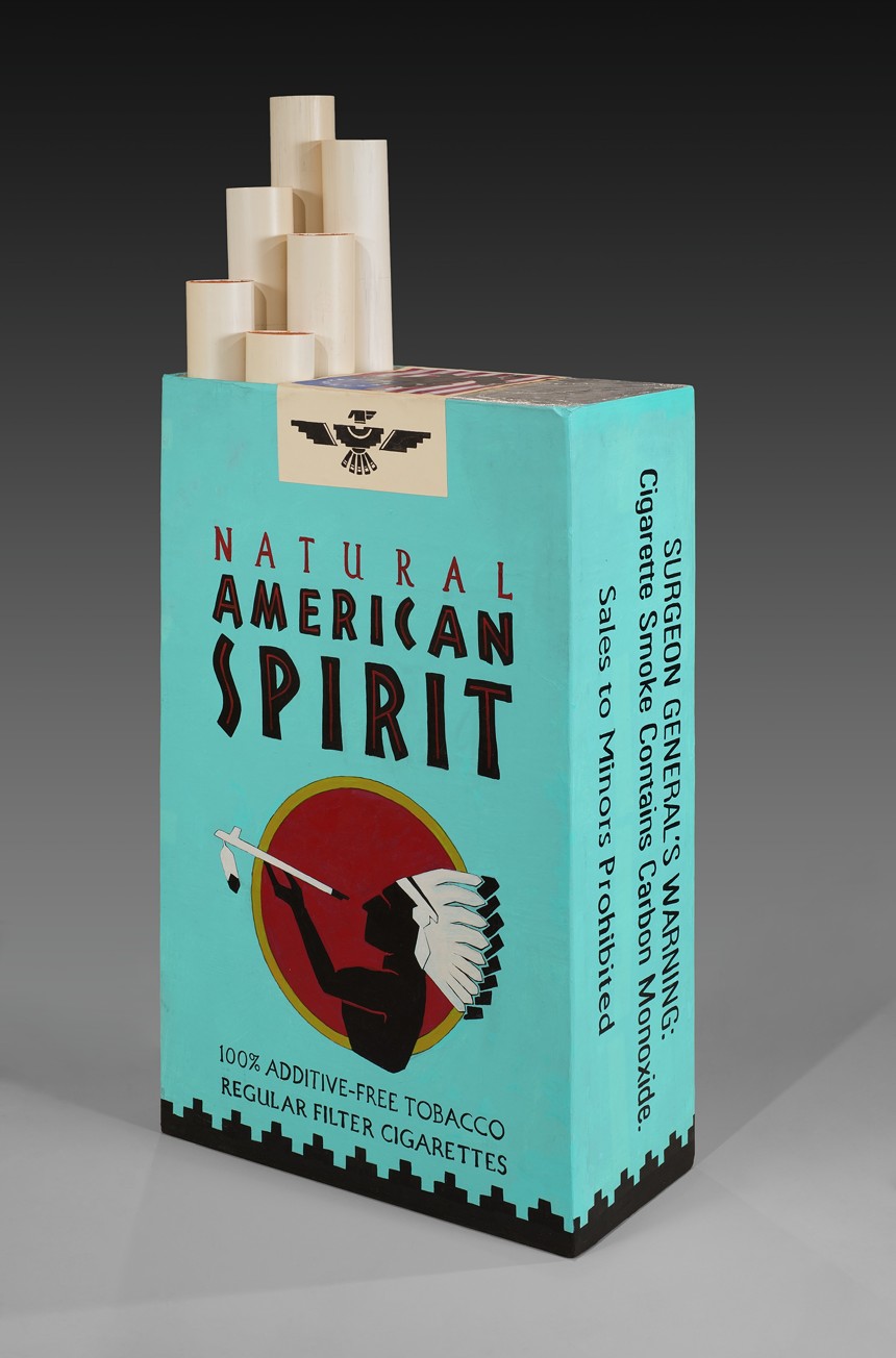 A giant pack of American Spirits by Chippewa/Lakota artist David P. Bradley. - DENVER ART MUSEUM