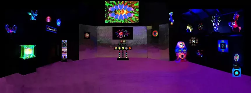 light sculptures in a warehouse