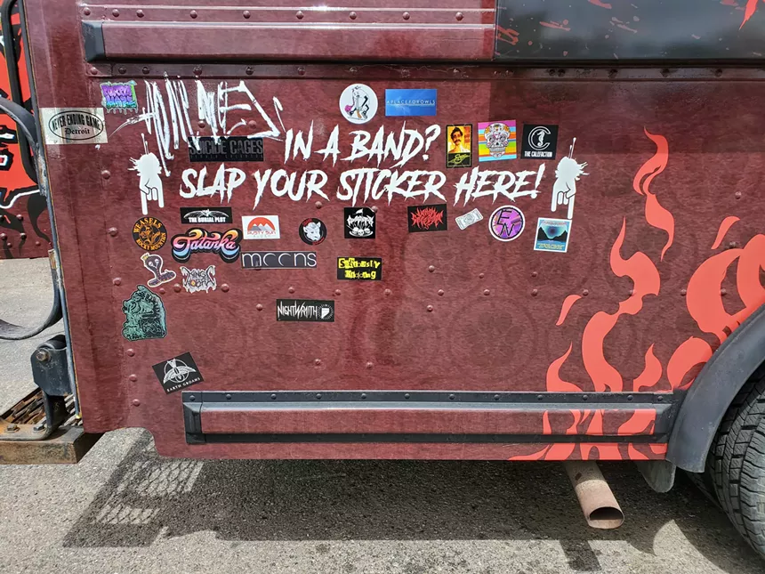 Once the band sticker area on the truck gets filled, it'll be removed for display and replaced with a new blank area to collect stickers. - MOLLY MARTIN