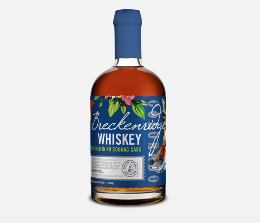A cognac cask finish whiskey decorated with Pangburn's label.  - BRECKENRIDGE DISTILLERY