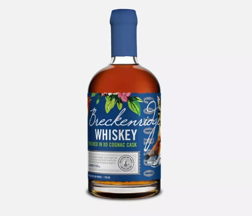 A cognac cask finish whiskey decorated with Pangburn's label. - BRECKENRIDGE DISTILLERY