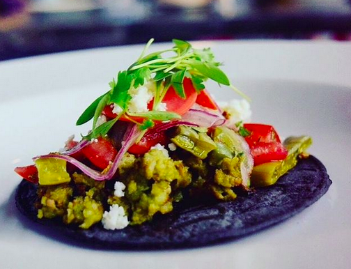 Rezendiz is testing Luchador menu items like this chorizo verde and cactus salad taco on a blue corn tortilla. - LUCHADOR FOOD TRUCK/INSTAGRAM