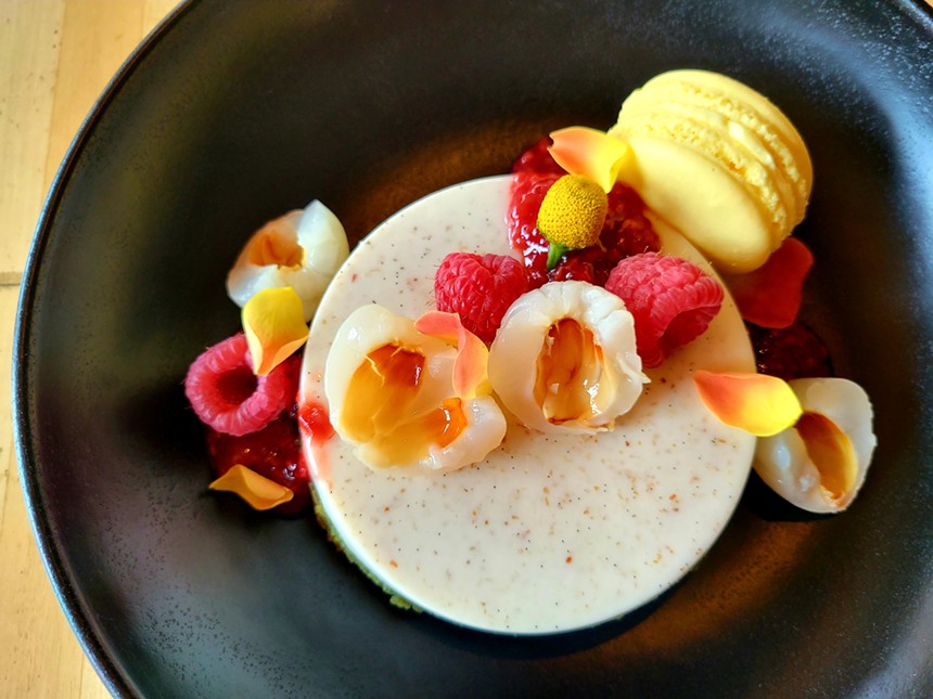 One of the desserts coming soon to the Ace menu is made with lychee, raspberry and a buzz button, an edible flower that makes your mouth tingle. - LINNEA COVINGTON