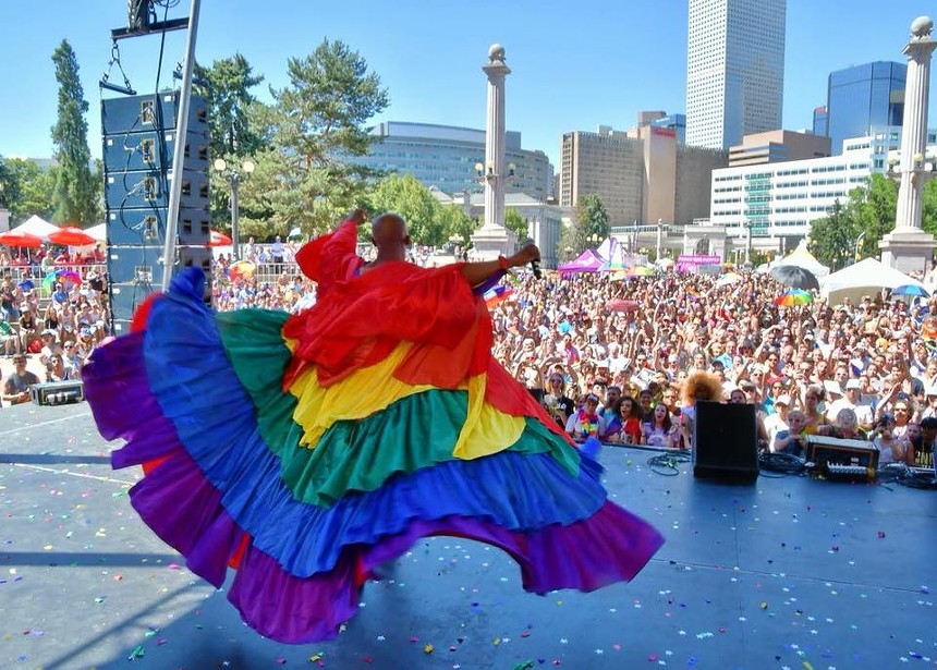 DeMarcio Slaughter holds down the main stage at Denver PrideFest. - COURTESY OF DEMARCIO SLAUGHTER