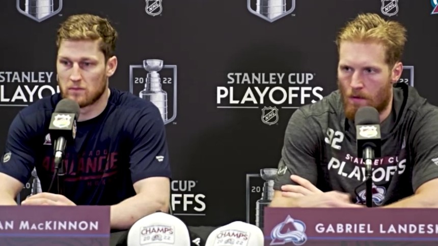 Nathan MacKinnon and Gabriel Landeskog during a post-game interview. - NHL.COM SCREEN CAPTURE