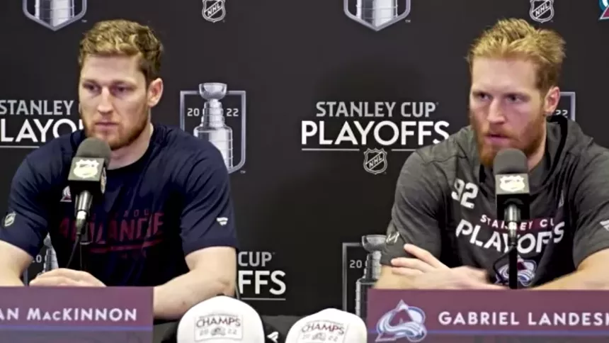 Nathan MacKinnon and Gabriel Landeskog during a post-game interview. - NHL.COM SCREEN CAPTURE