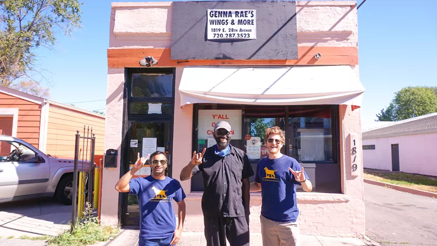 Chin Weerappuli, Genna Rae's Wings & More owner Genn Dickerson and Derrick Knudsen outside Genna Rae's. - THE UNDERDOG FAMILY