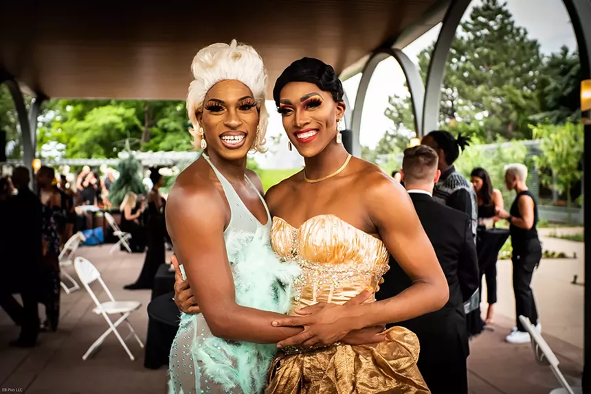 Black Pride co-founder Tyrell Rae (left, in drag as Miss Zarah) and Juiccy Misdemeanor at the 2021 Strange Fruit of Black Excellence gala. - EBONI BONEÉ COLEMAN OF EB PIXS