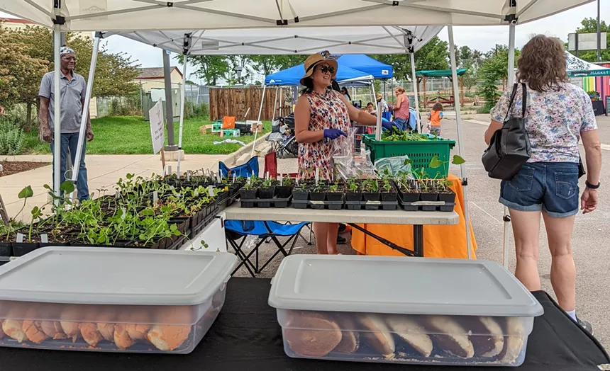 Huerta Urbana 2Gen Farm Incubator program participant Angel Meza works the market. - HUERTA URBANA/FOCUS POINTS FAMILY RESOURCES CENTER