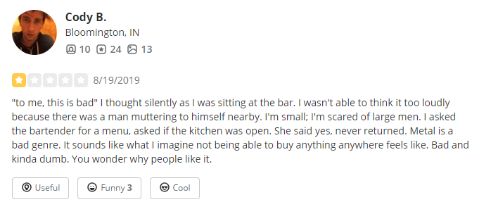 A bizarre review.  - YELP