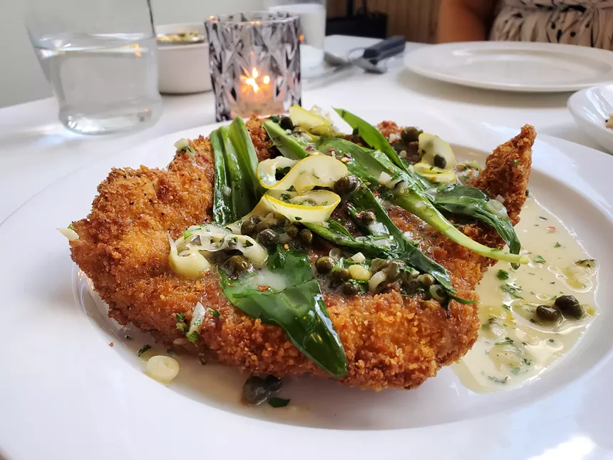 breaded and fried pork loin topped with capers and ramps