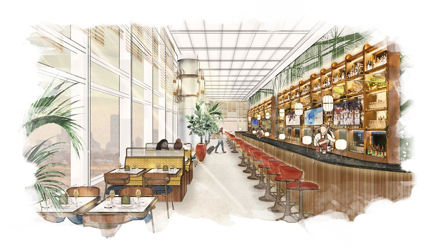 rendering of the bar area of a restaurant