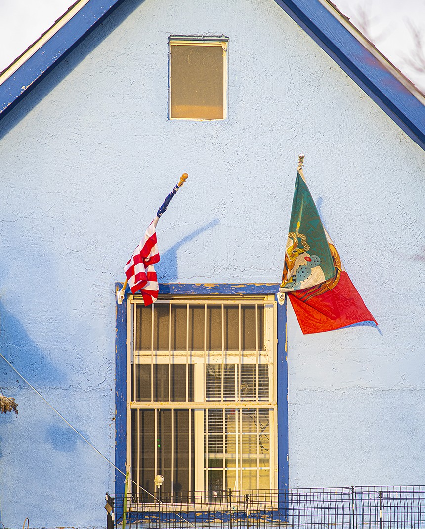 home with flags