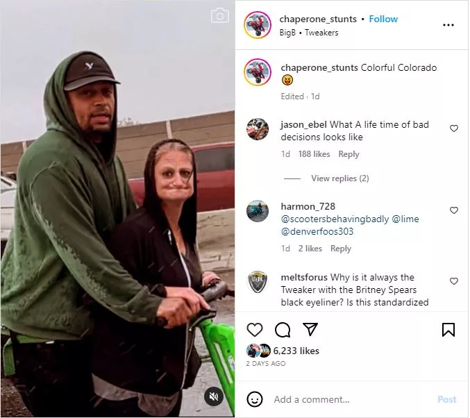 A screenshot showing an Instagram post of the I-70 scooter riders and people commenting on it.