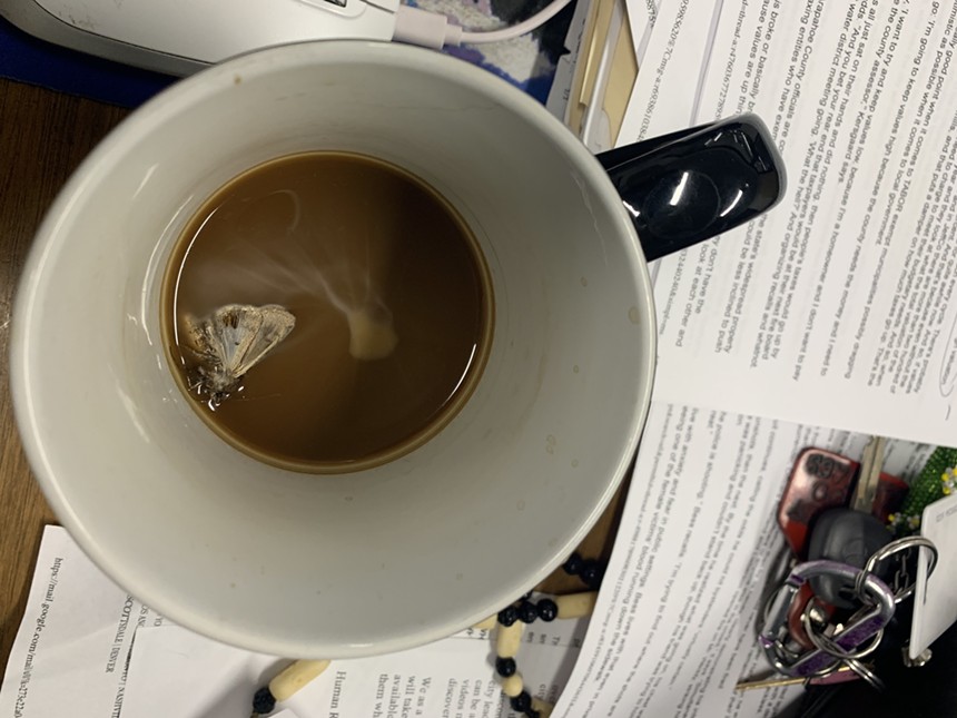 moth in cup of coffee