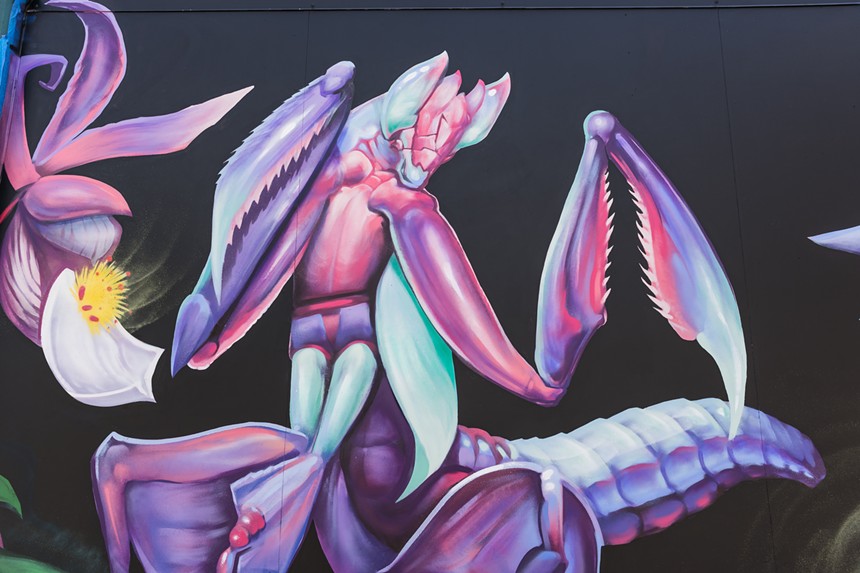 mural of a praying mantis