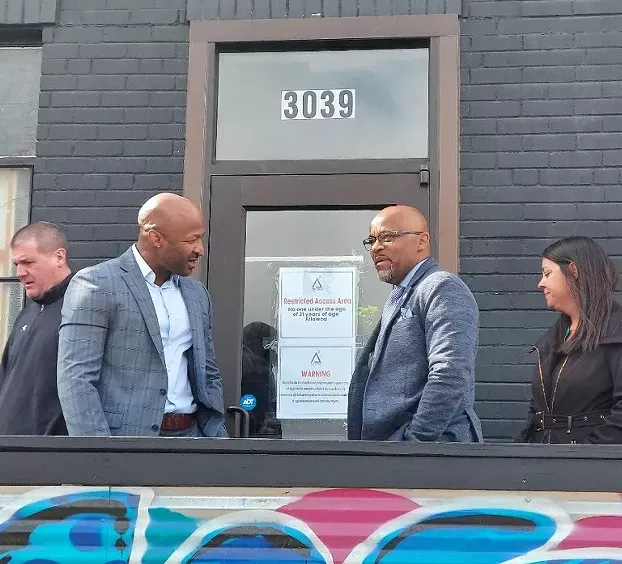 Denver Mayor Michael Hancock and marijuana lounge owner Dewayne Benjamin