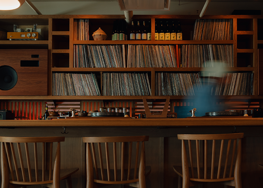shelves filled with vinyl records