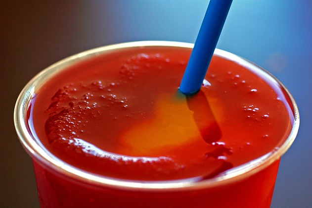 A red frozen slushie drink