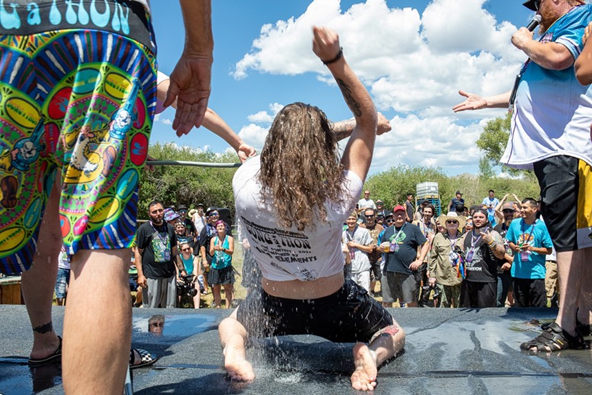 A woman participates in a wet t-shirt contest