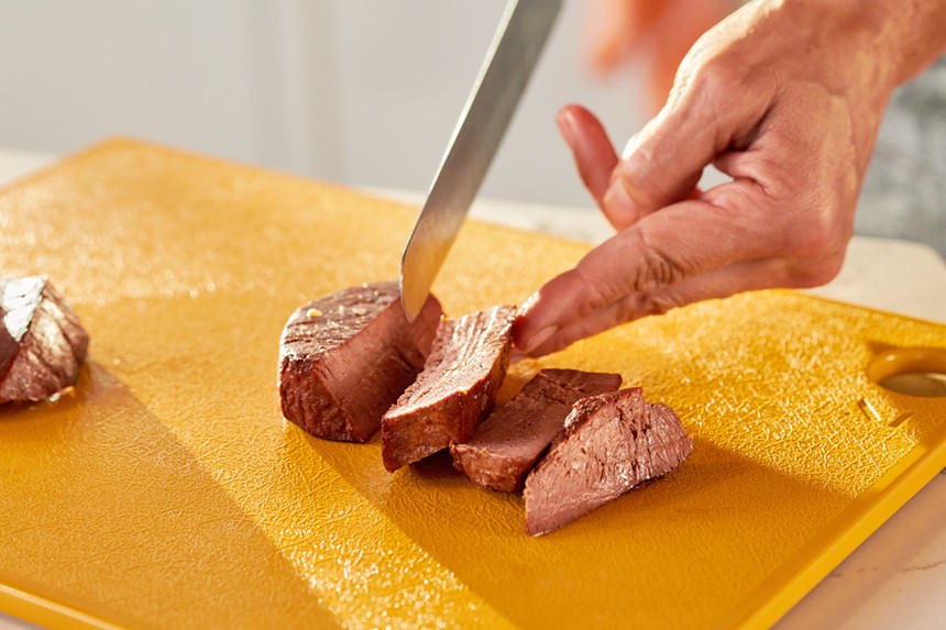 A sliced steak