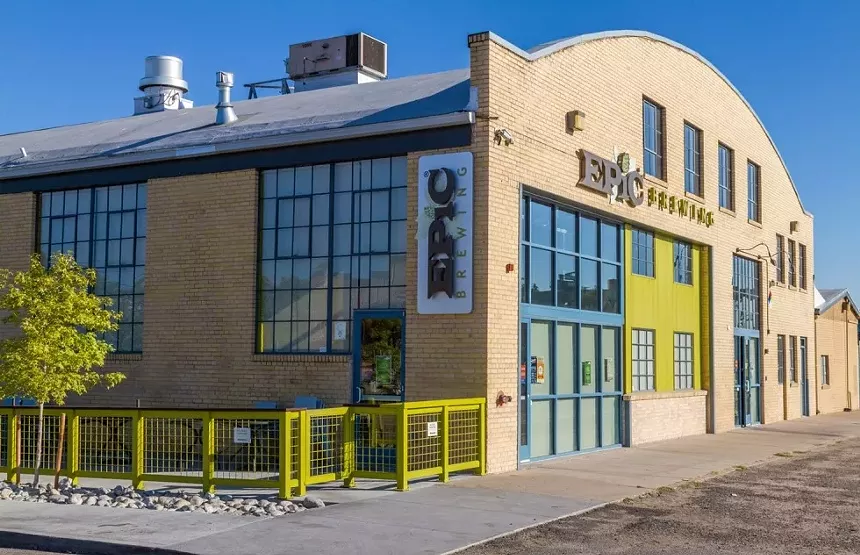 the outside of a tan building